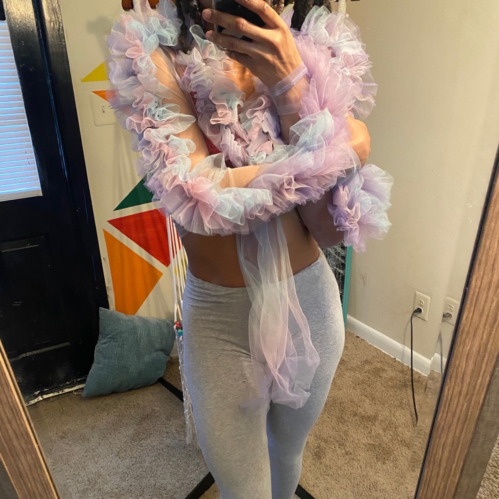 Fluffy See-Thru Puffer Tie Crop Top